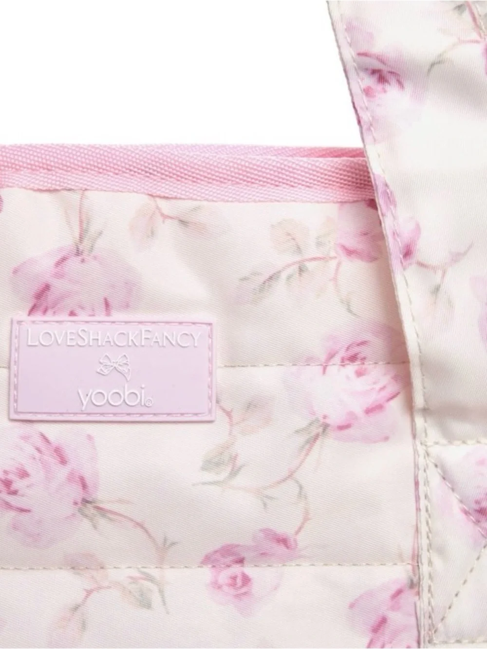 LoveShackFancy x Target Quilted Floral Tote Ribbon Rosa Sterling Dusk Pink